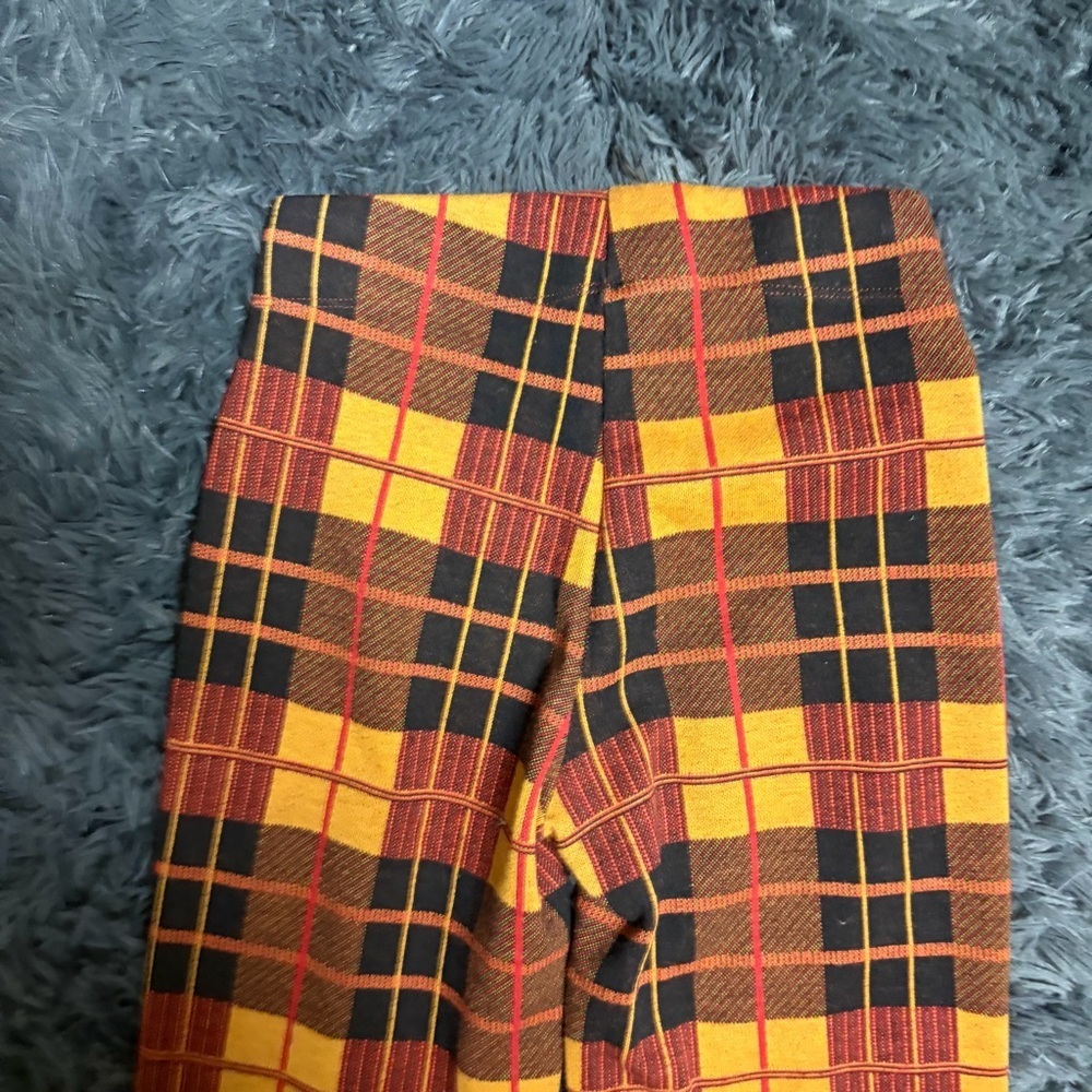 High-Rise Plaid Flared Pants in Yellow & Red - Picture 4 of 10